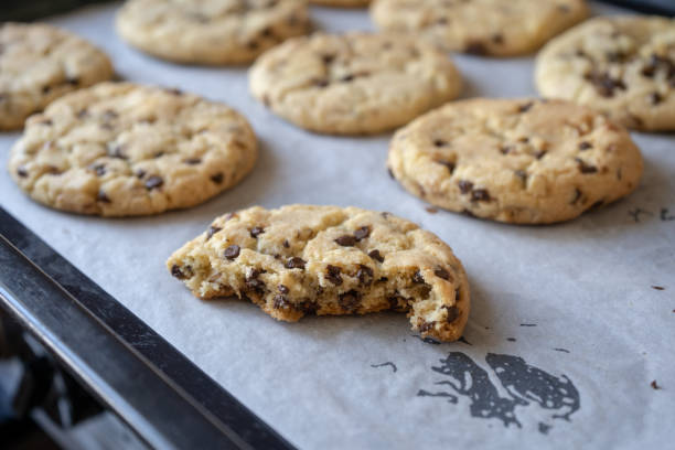 istock fresh baked classic chocolate chip cookies with nuts on the oven-tray 1255718607
