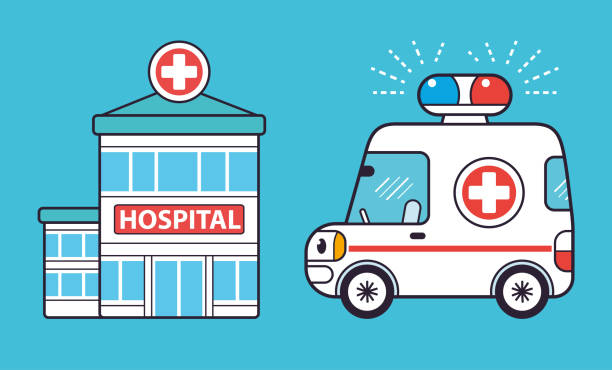 istock Hospital building and ambulance car 1255719502
