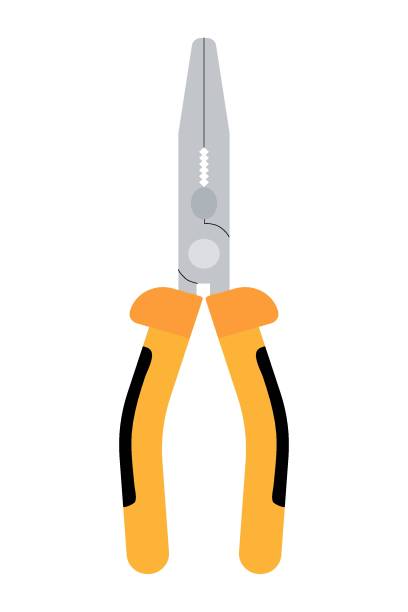 farbige zange werkzeugsymbol. gelb gefärbter griff, dünne metallspitze oder schwammzange. flache illustration der zange werkzeug vektor-symbol für web-design - pliers work tool white background craft stock-grafiken, -clipart, -cartoons und -symbole