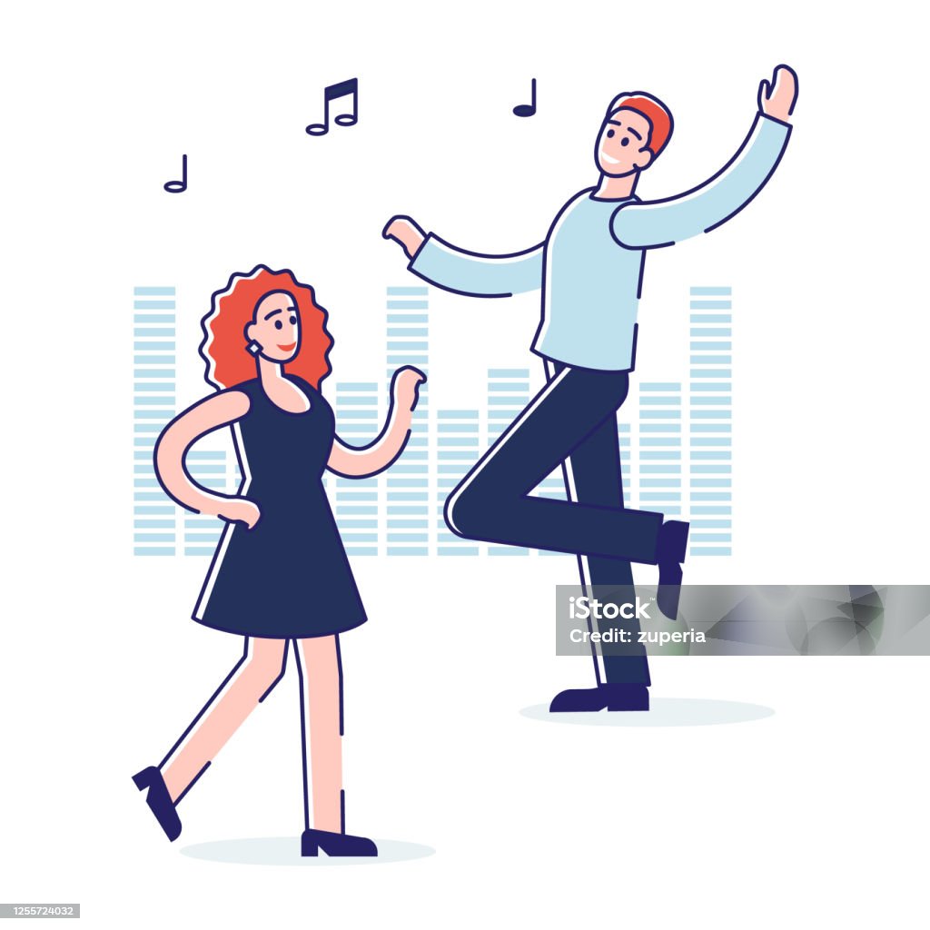 Ilustración de Pareja De Dibujos Animados Bailando Joven Hombre Feliz Y  Mujer Personajes Bailando Y Cantando y más Vectores Libres de Derechos de  Actividad - iStock