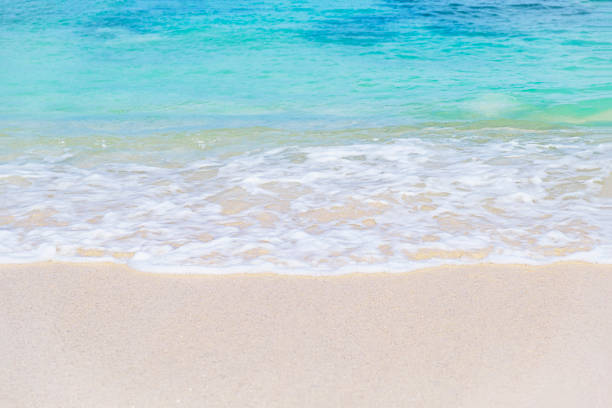 istock Wave of blue ocean on sandy white beach. texture Background. 1255725263