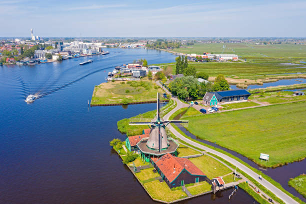 istock Aerial from a traditional windmill at Zaanse Schans in the Netherlands 1255725627