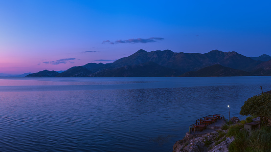 Skadar Lake in Montenegro summer sunrise panorama