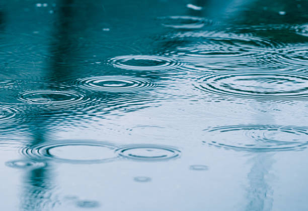 istock Rain drops on the surface of the water forming ripples 1255730509