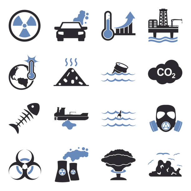 ilustrações de stock, clip art, desenhos animados e ícones de pollution icons. two tone flat design. vector illustration. - lubrication infection