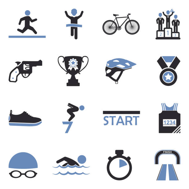 ilustraciones, imágenes clip art, dibujos animados e iconos de stock de iconos de triatlón. diseño plano de dos tonos. ilustración vectorial. - shoe single object isolated red