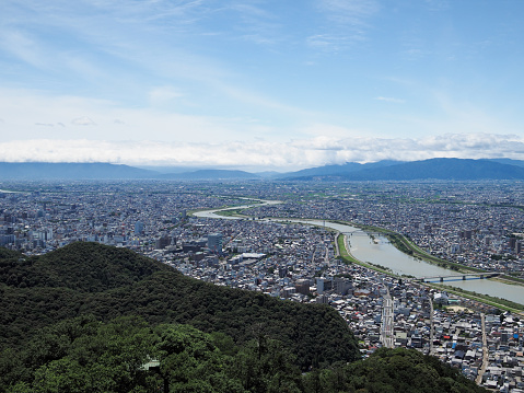 Cityscape of Gifu city on the Mount Kinka