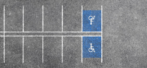 istock Empty parking lot and Reserved parking on asphalt road from aerial view. 1255744301
