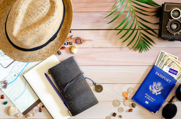 istock Trip vacation accessories for travel, tourism concept. 1255745416
