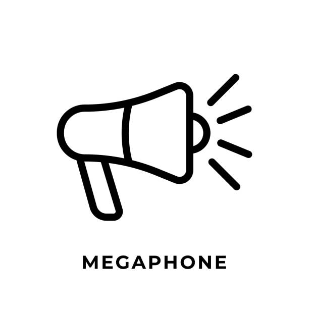 megafon przycisk ikona wektor dla mediów społecznościowych. megafon ikona vector szablonu projektu ilustracji. ikona megafonu lub przycisk dla kanału wideo, bloga, koncepcji mediów społecznościowych i banera tła - public speaker stock illustrations