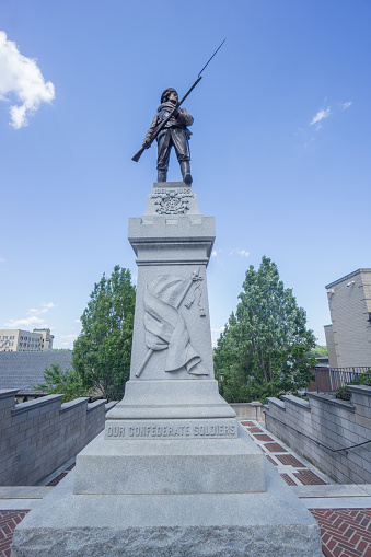 Appomattox, VA, USA, July 11, 2020: A statue dedicated to the Confederate soldiers at the Monument Terrace