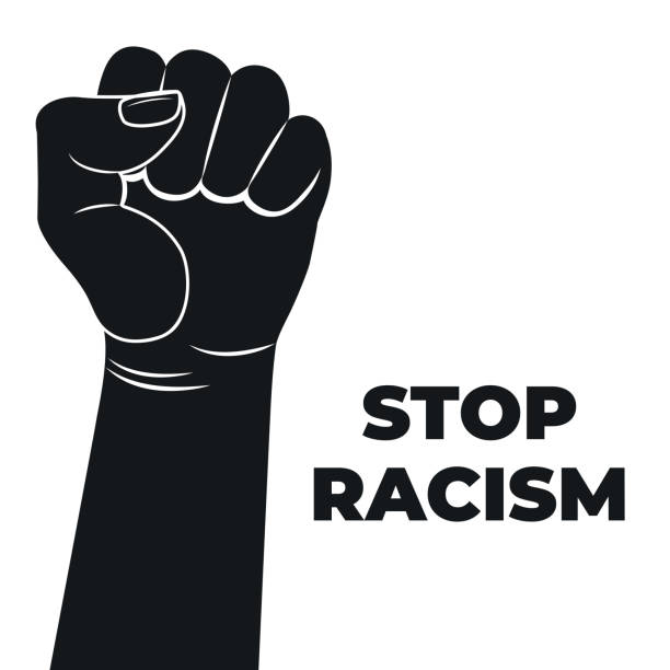 ilustrações, clipart, desenhos animados e ícones de pare o design do racismo. punho levantado. a luta pelos direitos humanos - consciência negra