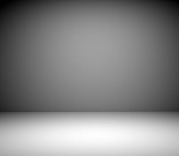 серая комната в 3d. серый фон - линия горизонта фотографии стоковые фото и изображения