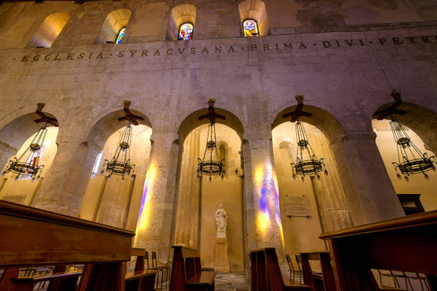 Syracuse, Sicily, Italy - October 15, 2019:  Cathedral of Syracuse (Cattedrale di Siracusa).