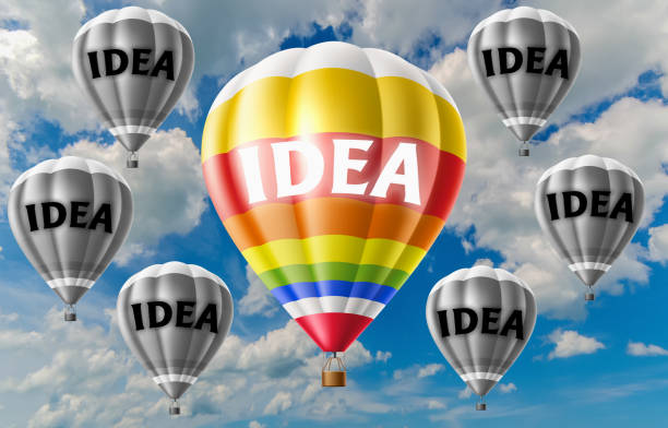 istock Hot air balloons with Idea concept. Abstract background, Thinking and Creativity. 3d Illustration 1255755085
