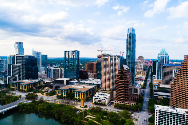 istock Austin Texas Skyline Aerial Views with Texas Capitol Building Congress view 1255756311