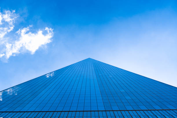 Image of One World Trade Center Liberty tower from a low angle point of view view, New York City
