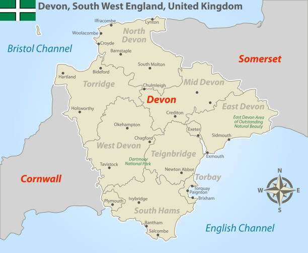 Devon in South West England Vector map of Devon in South West England, United Kingdom with regions and cities Devon stock illustrations