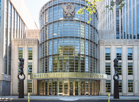 Brooklyn, New York, USA - June 13, 2020: US District Courthouse - Eastern District of New York located accross from Cadman Park, Brooklyn and serves 8 million people in this district