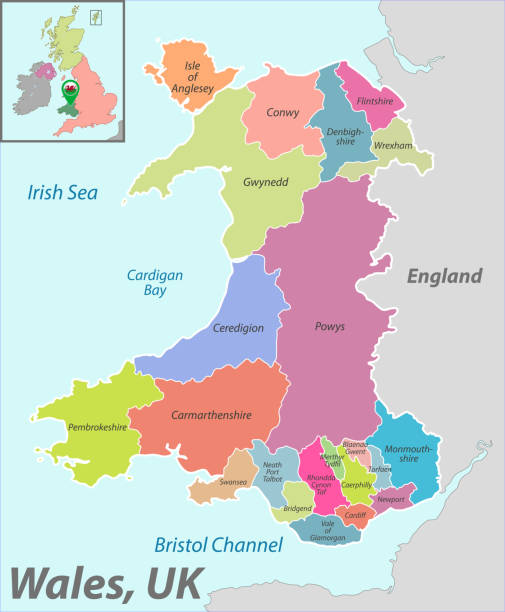 illustrations, cliparts, dessins animés et icônes de carte du pays de galles - north wales