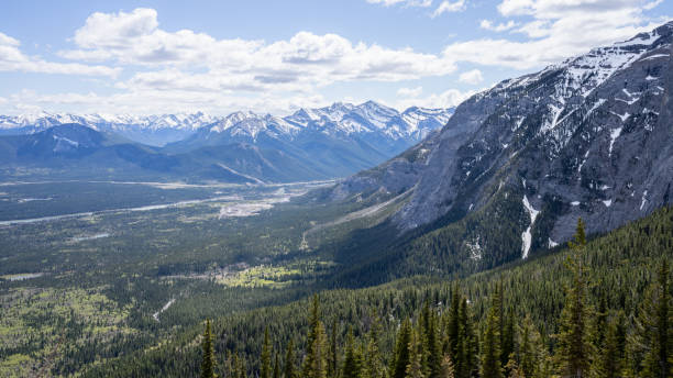 istock Beautiful alpine valley with forest and mountain peaks 1255763267