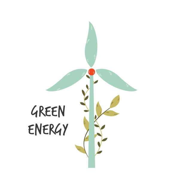 ilustraciones, imágenes clip art, dibujos animados e iconos de stock de cartel ecológico con molino de viento para la generación de energía eléctrica. - wind turbine motion alternative energy wind power