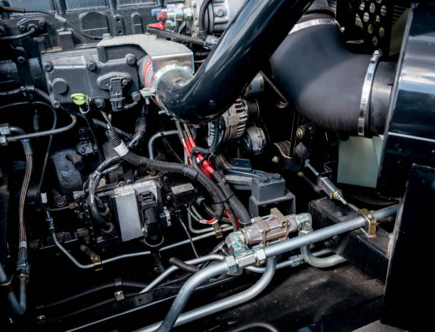 istock Modern new agricultural tractor engine. Machinery and equipment 1255766873
