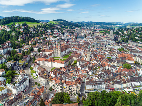 Drone image of the city of St. Gallen in Switzerland