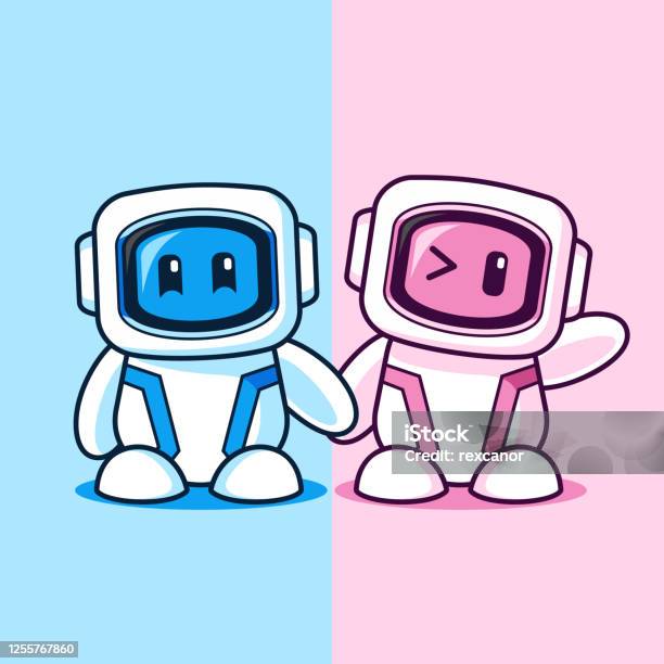 Blue And Pink Robot Partner Character Design Stock Illustration - Download  Image Now - Video Game, Couple - Relationship, Friendship - iStock