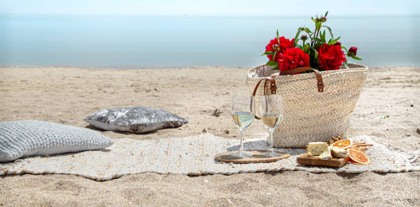 istock Summer beautiful romantic picnic by the sea 1255770257