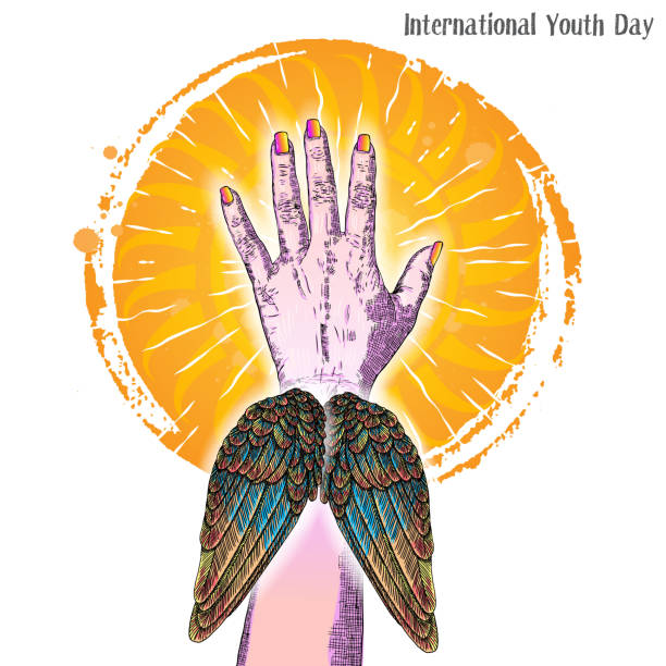 istock Concept for international youth day design. Annual celebrations 12th August. Hand drawn sketch Greeting card, banner, flyer, poster design. Vector. 1255772164