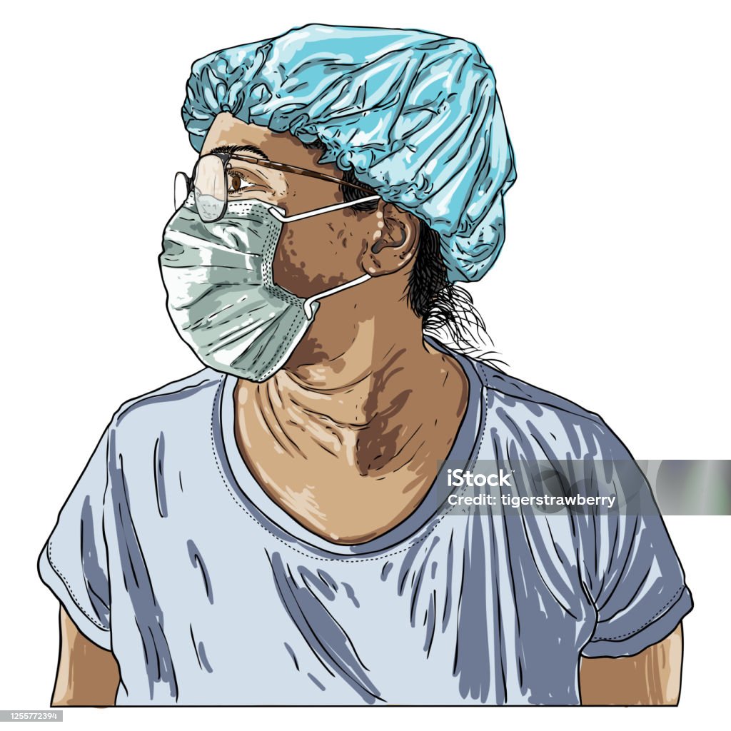 Desenho De Retrato Trabalhador Usando Máscara Médica Páginas Para