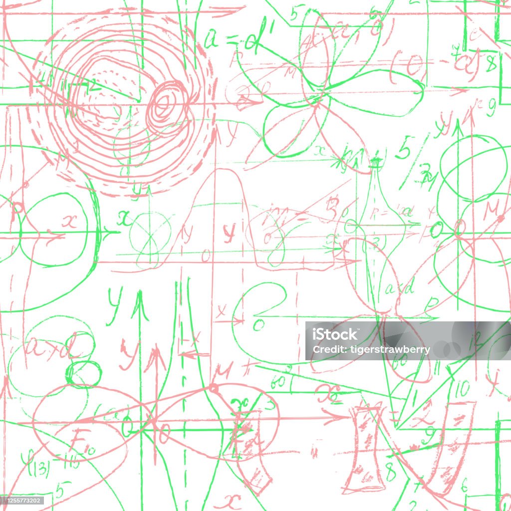 Mathmatical Patterns Graphs Math And Geometry Seamless Pattern With Handwriting And Drawing Of ...