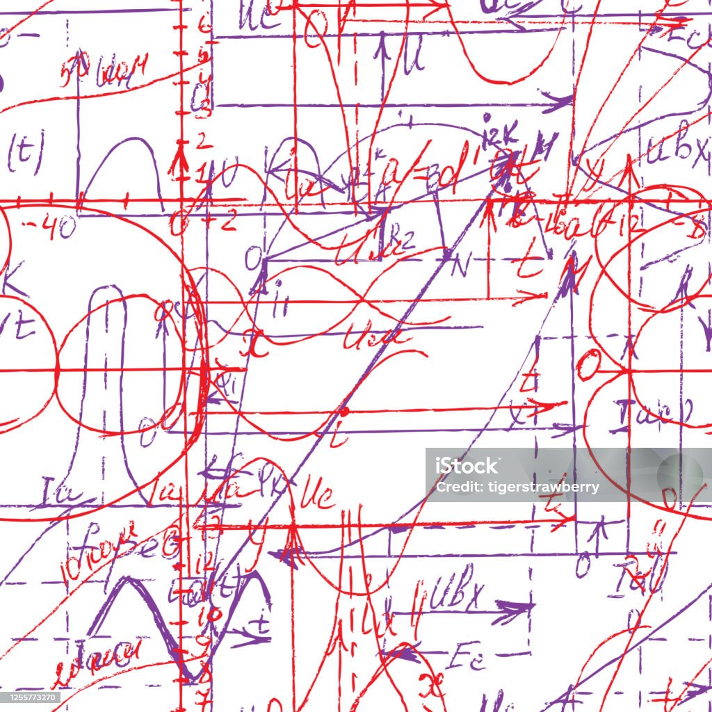 Mathmatical Patterns Graphs Math And Geometry Seamless Pattern With Handwriting And Drawing Of ...
