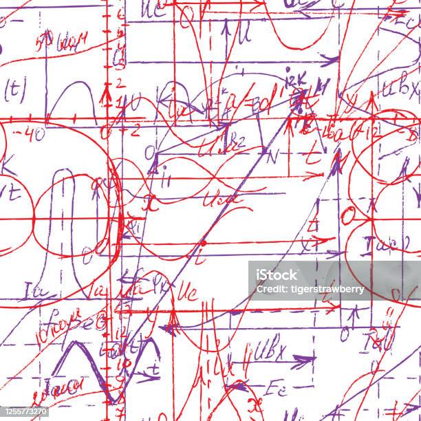Fee Geometry Graph Math And Geometry Seamless Pattern With Handwriting And Drawing Of ...