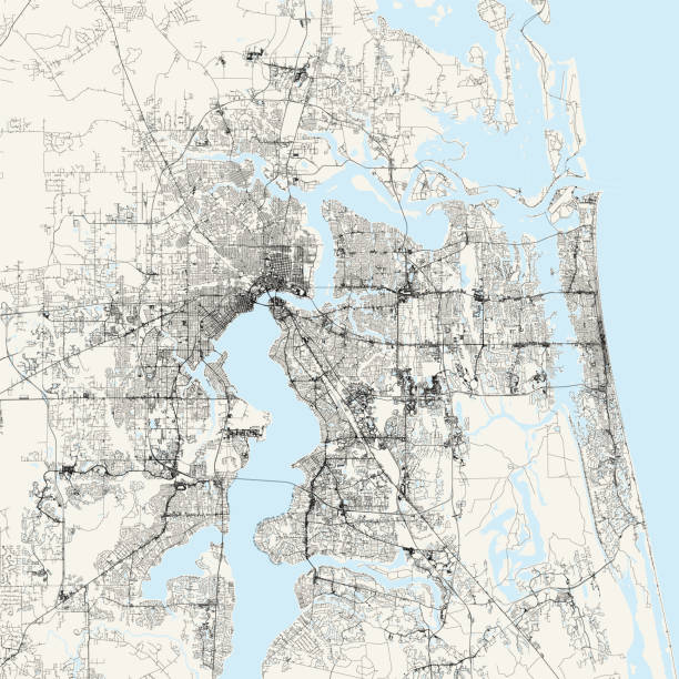 Jacksonville, Florida Vector Map Topographic / Road map of Jacksonville, FL. Original map data is open data via © OpenStreetMap contributors jacksonville florida stock illustrations