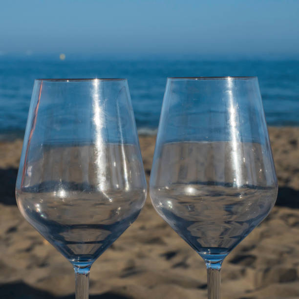 istock Wine glasses in the sand 1255779436