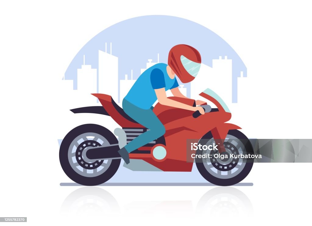 Sports Racing Motorcycle Racer Against Backdrop Of Cityscape Rushes At High  Speed On Red Motorbike Cartoon Flat Style Illustration On White Background  Stock Illustration - Download Image Now - iStock