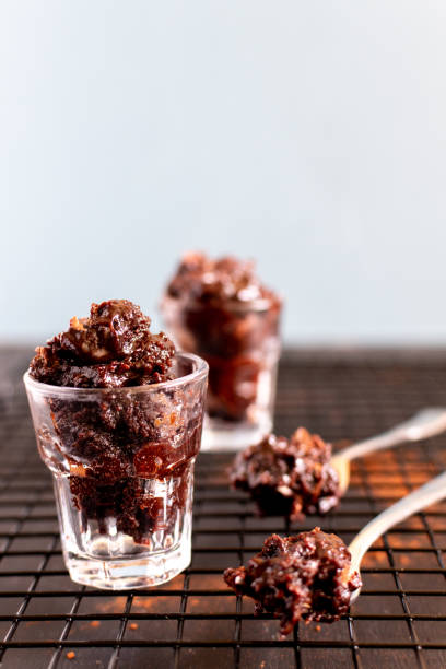 Indulgent chocolate desert in a glass stock photo