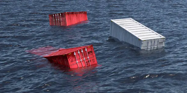 sea container fallen in the sea