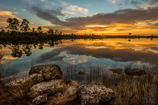 Sunset st Pine Glades Lake in Everglades National Park.