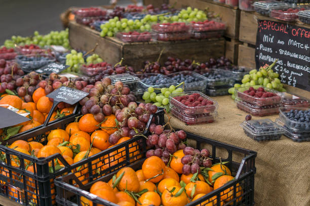 istock Boxes of various fruits in grocery store 1255787070