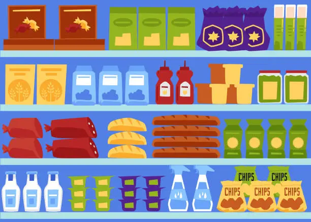 Vector illustration of Supermarket shelves with products