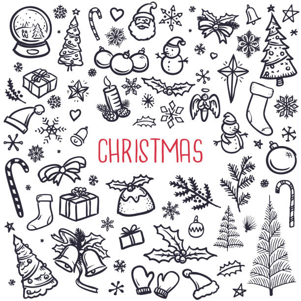 weihnachten doodles illustration - christmas holiday vacations candy cane stock-grafiken, -clipart, -cartoons und -symbole