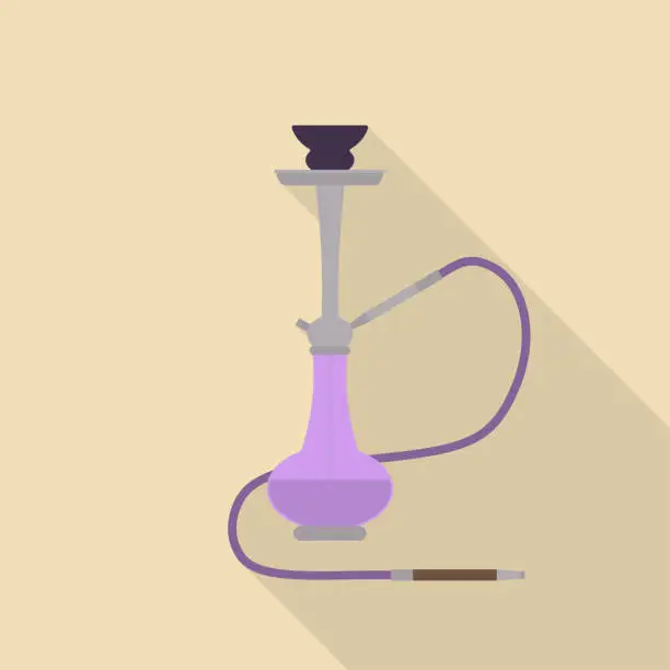 Vector illustration of Hookah. Vector flat illustration isolated on golden background with long shadow.
