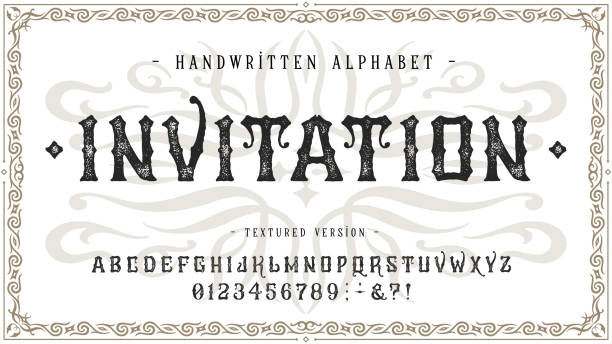 schrifteinladung. handwerk vintage schrift design - book handwriting letter old stock-grafiken, -clipart, -cartoons und -symbole