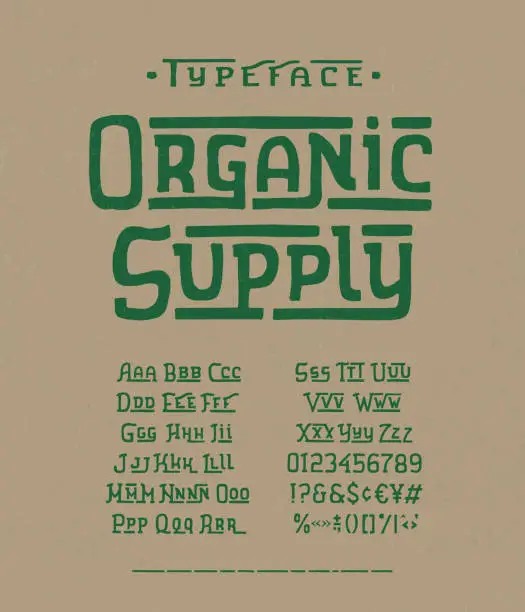 Vector illustration of Modern handmade Font Organic Supply