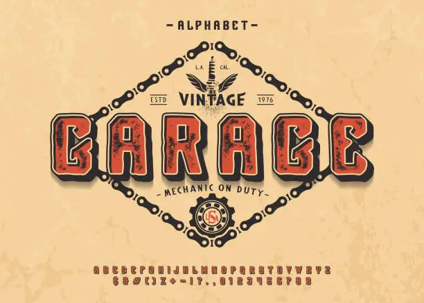 Vector illustration of Font Garage. 3d display typeface
