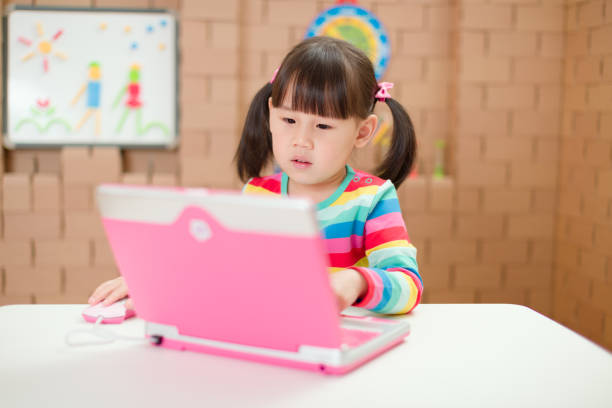 istock toddler girl using laptop for online learning during lockdown time 1255797799