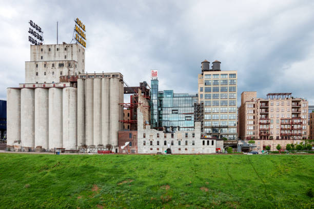 Minneapolis, Minnesota, USA - Renovated old industrial buildings on the Mississippi riverbank.